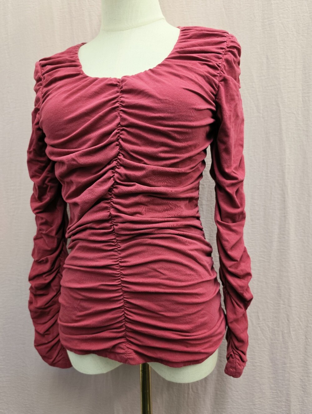 NWOT! Sundance Rosalind Ruched Long Sleeve Top- Raspberry Red, Small - Picture 3 of 7